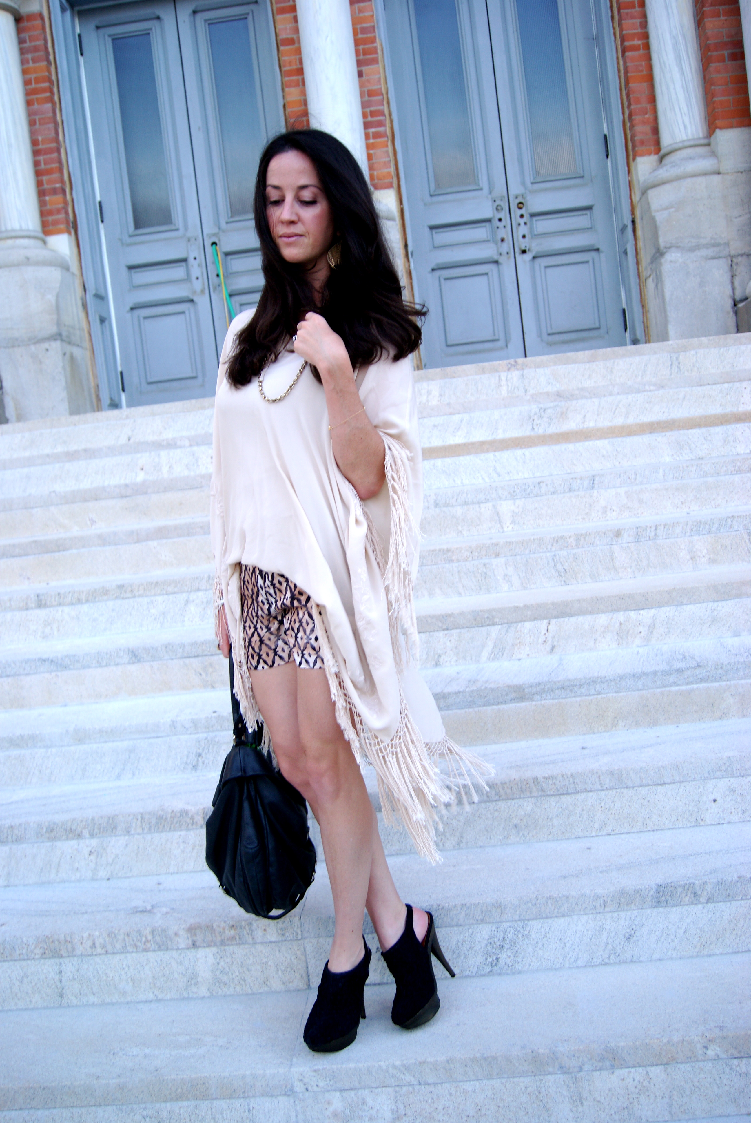 J.Crew Cinema shorts Zara poncho