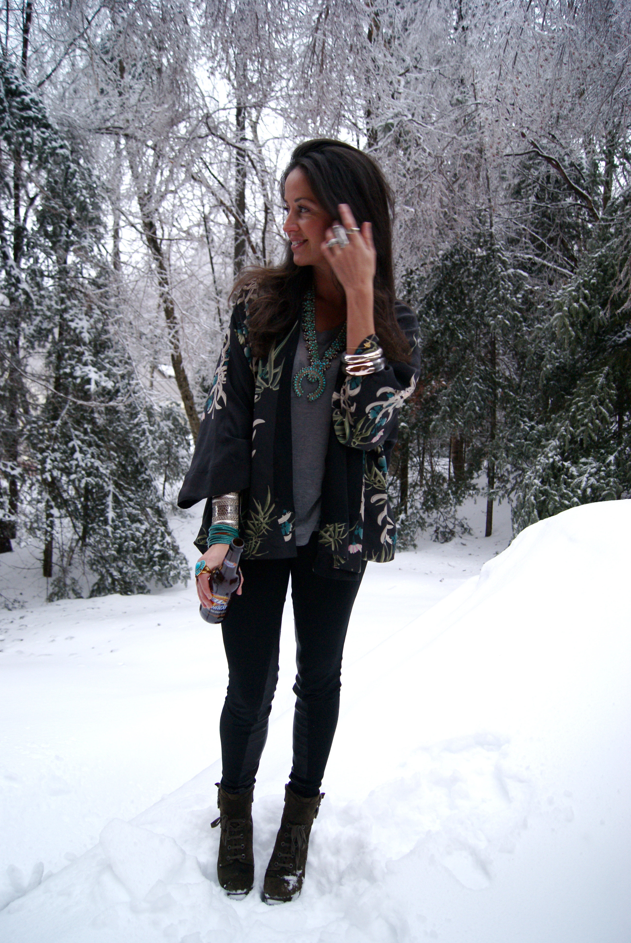 Alice + Olivia leather pants Zara Kimono