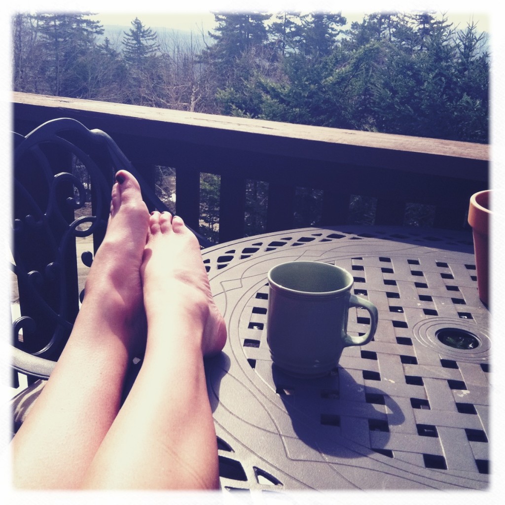 feet up drinking coffee in VT