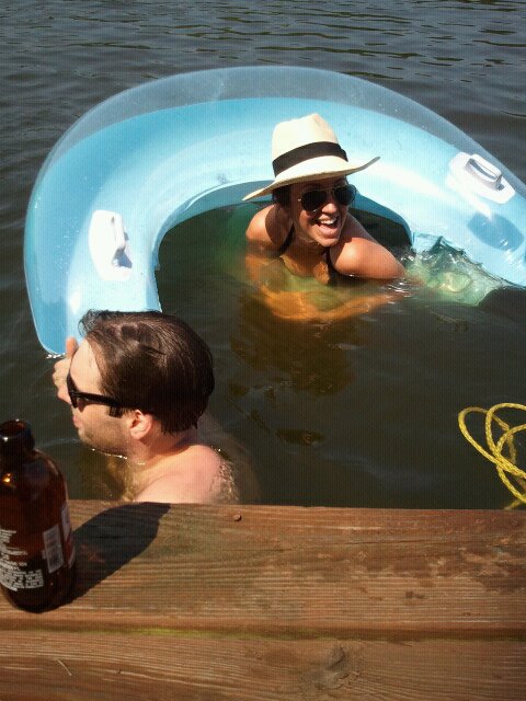 swimming in the lake